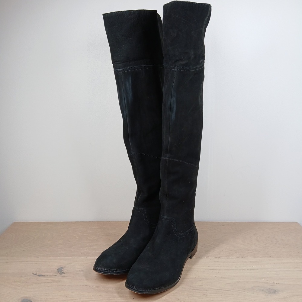 Wythe NY Rashel Over the Knee Boots Womens 7 Black Suede Side Zip Flat